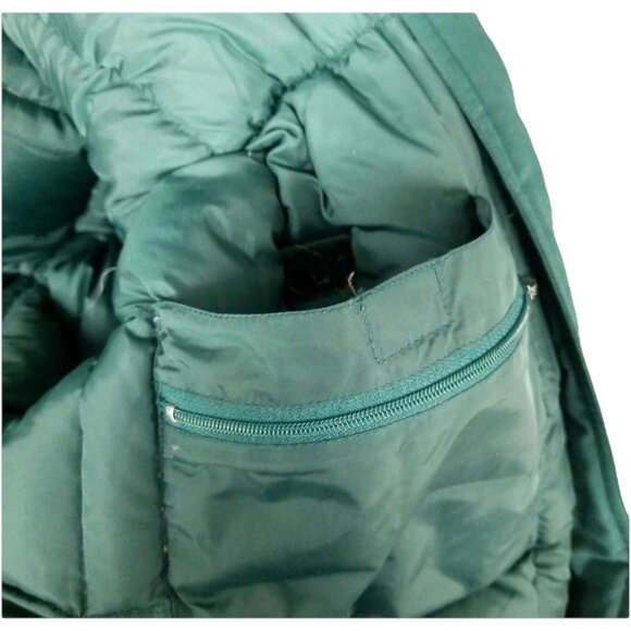 Eddie Bauer Vtg Green Goose Down Puffer Parka Coat w Wool Fur Lined Hood - Picture 6 of 6